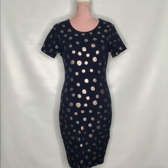 French Connection Navy and Gold Polka Dot Dress - Picture 1 of 11